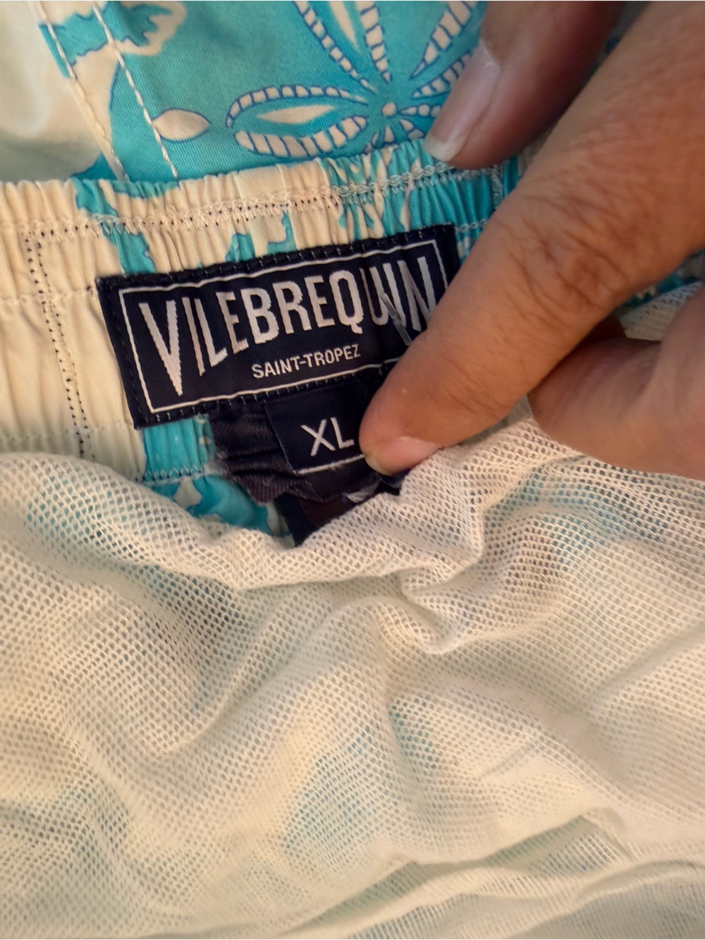 Vilebrequin Blue Swim Trunks with Pink and Yellow Tropical Motif - Picture 7 of 7
